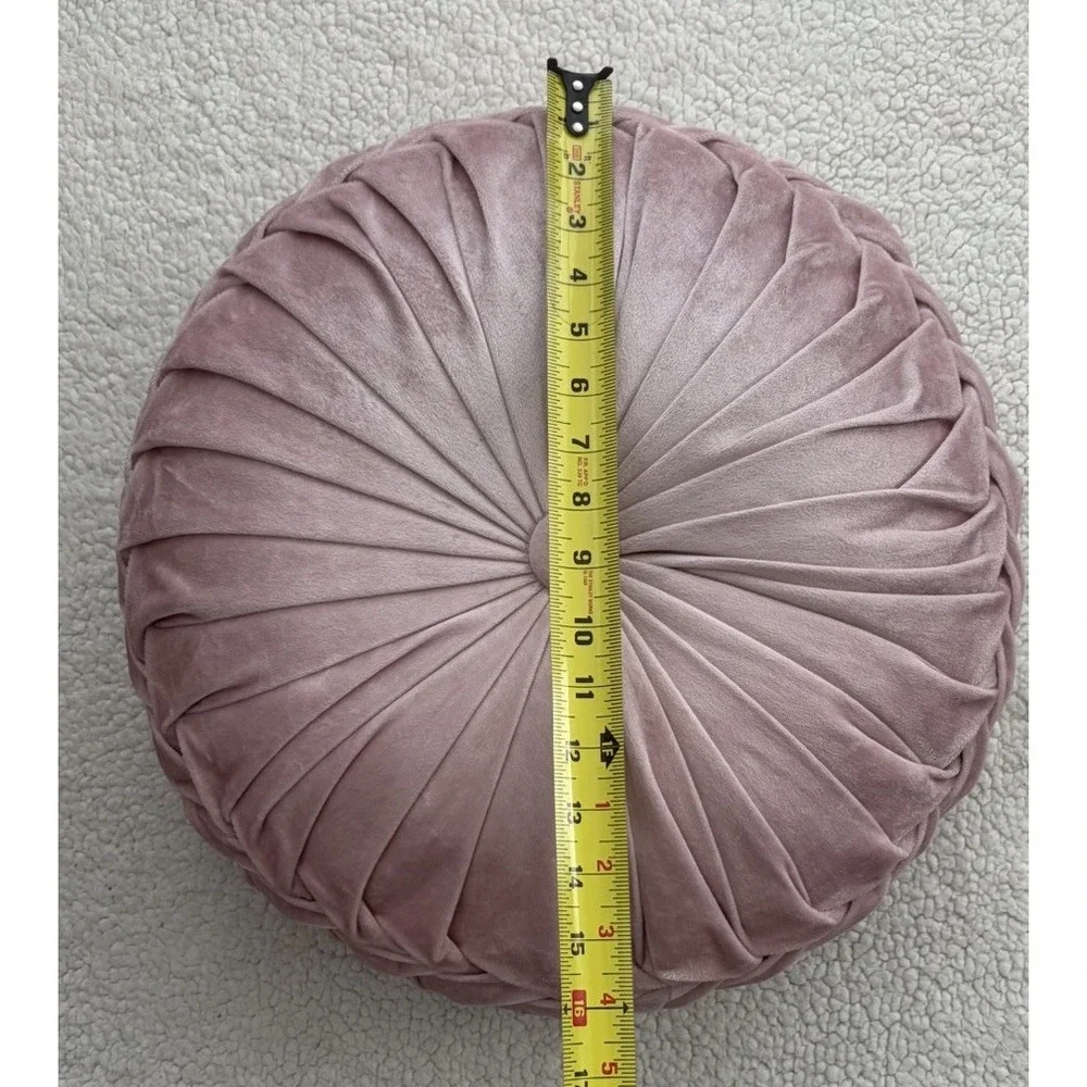 Round Velvet Throw Pillow Pumpkin Light Pink Blush Tufted Pleated Cushion Decor